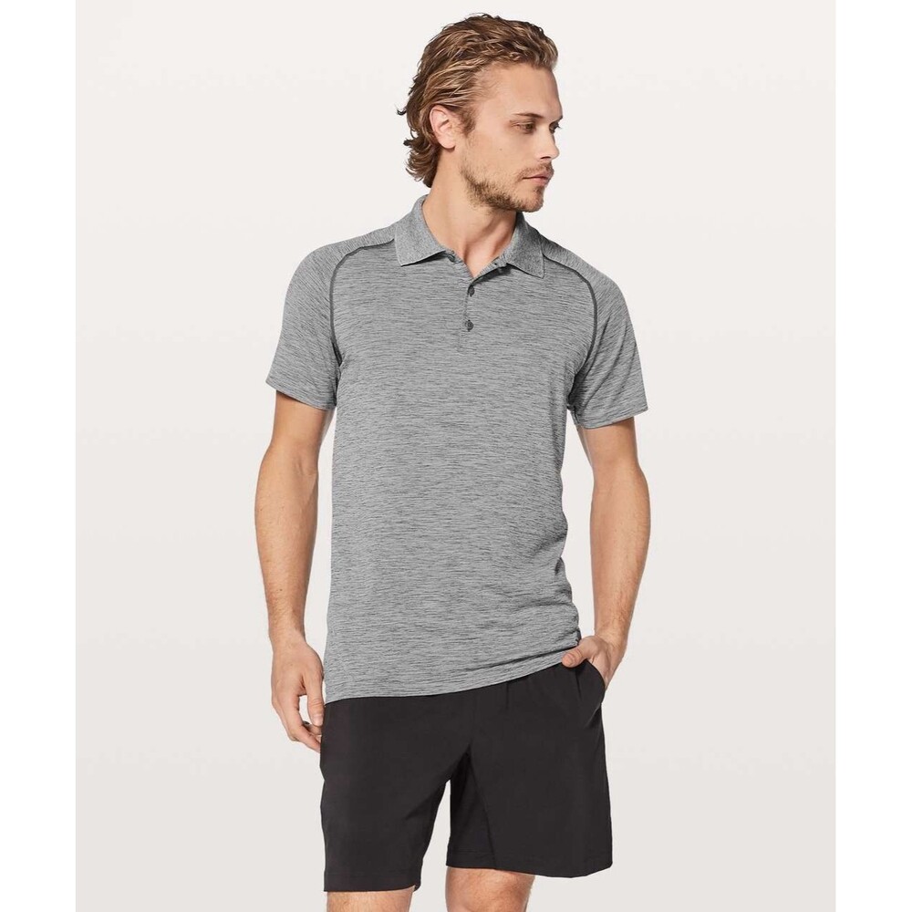 Lululemon Men's Grey Metal Vent Tech Polo Short Sleeve Shirt Medium